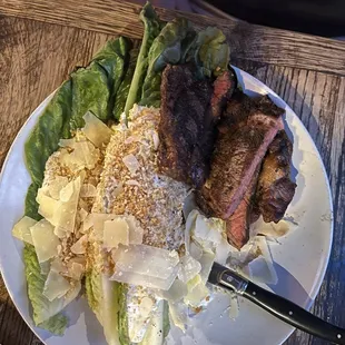 Grilled romaine salad with steak
