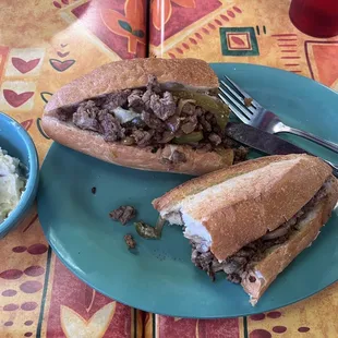 Philly cheesesteak &amp; Greek potato salad