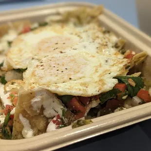 Chilaquiles - with Salsa Verde and over easy eggs