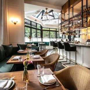 a view of the bar and dining area