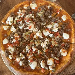 Sausage and giardiniera pizza
