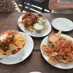 three plates of food