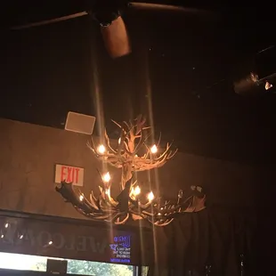 Chandelier made of antlers.