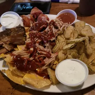 The sampler had ribs, fried pickles, pork nachos, tx hotties