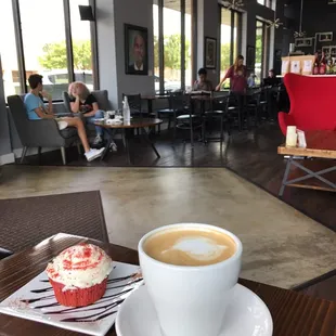 Cappuccino and red velvet cupcake!