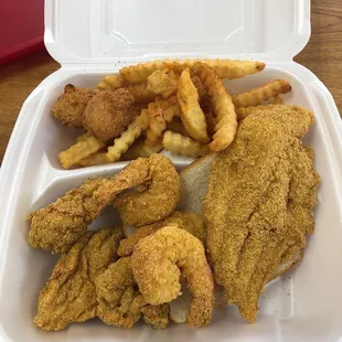 Fish shrimp and oysters