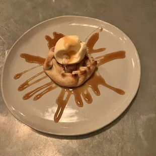 Apple crostata!  Caramel cider drizzle. Flaky lite crust!