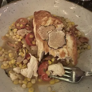 Halibut over succotash