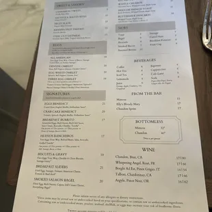Brunch menu