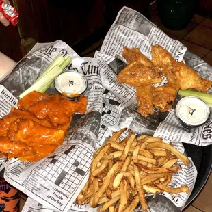 Honey-Jalapeno wings + Garlic Parm wings + Fresh Cut Fries