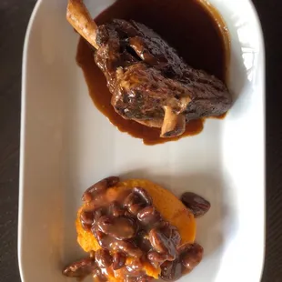 Lamb shank with sweet potato and pecans