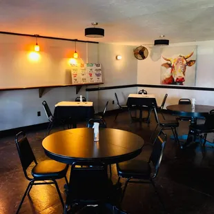 tables and chairs in a restaurant