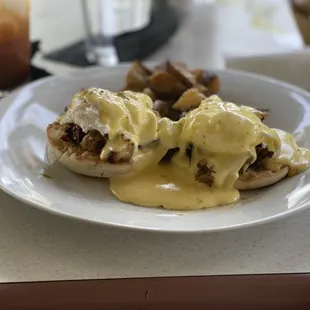 Eggs Benedict with pork belly &amp; egg plant. Outstanding!