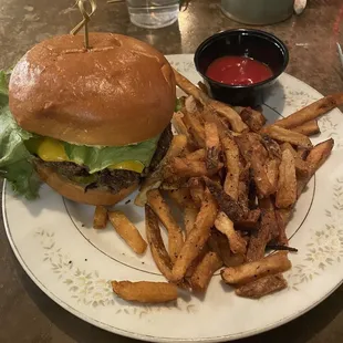 $8 cheeseburger and fries!! The price made up for the 45 min wait