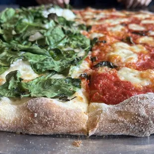 (L) white pie with spinach, (R) Margherita