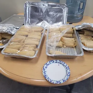 Chicken, pork and cheese tamales! Elma's came through for us in a pinch and it was worth it. Super moist and flavorful.