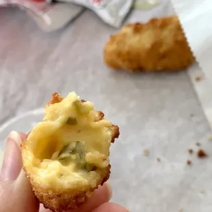 Inside jalapeño popper. Taste like store frozen section poppers.