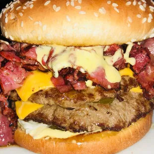 Double double with pastrami &amp; jalapeño burger