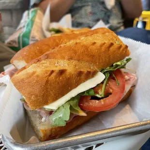 Mama Mia! Beautiful Italian yummy salty meats, provolone and fresh veggies. They were nice to substitute arugula for lettuce.