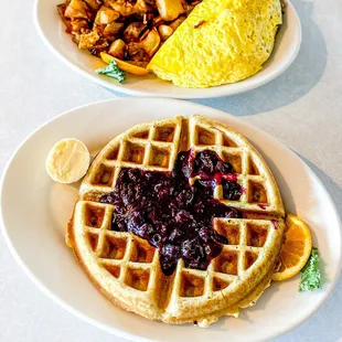 Warm blueberry compote waffle ($8.40) IG: michellelieats