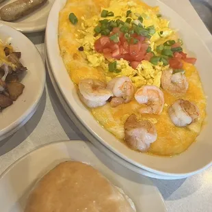 Shrimp and grits with biscuit