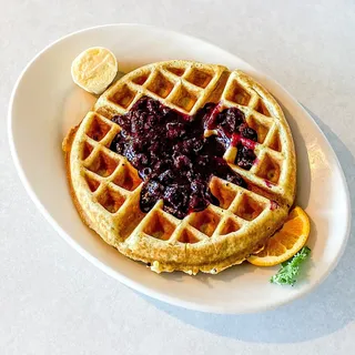 Waffle with Warm Blueberry Compote