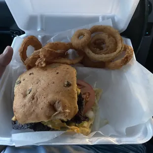 Angus Burger &amp; Onion Rings