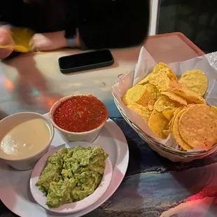 Salsa + Queso + Guac + Chips