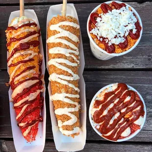 a variety of food items on a table