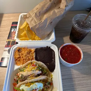 Tacos plate. Chicken and beef.