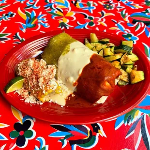 Dante El Niño burrito with elote and grilled veggies