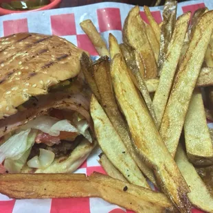 a burger and french fries