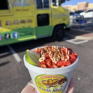 Hot Cheetos Elote in a cup