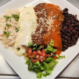 Enchilada combo with cilantro lime rice and black beans