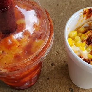 a plastic cup of ice cream and a plastic cup of coffee