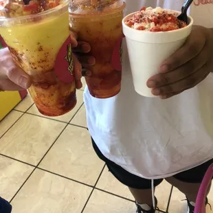 Pineapple and regular Mangonada as well as Elote cup with toppings you can pick yourself.
