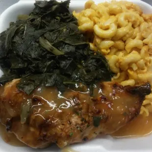 Smotthered Chicken, Collard Greens, Mac &amp; Cheese