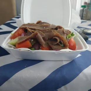 Gyro meat  salad stacked so delicious.