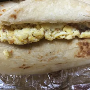 Bacon and egg.  Chopped bacon, but still delicious. YUM!!