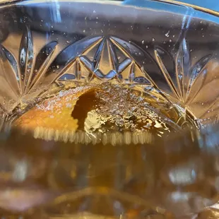 a close up of a glass bowl with food in it