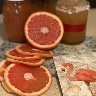 grapefruits, oranges, and honey