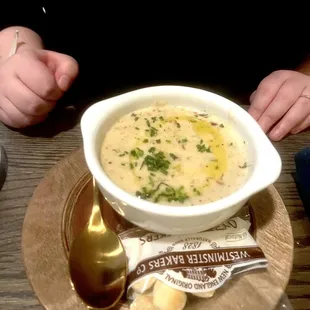 Clam chowder with bacon inside!