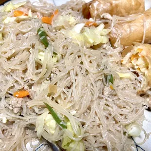 Pancit and egg rolls