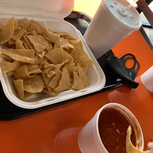 Chips and red chili salsa