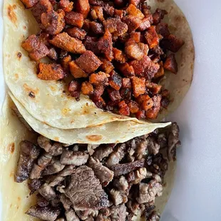 Al pastor taco and steak taco