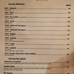 Wine menu