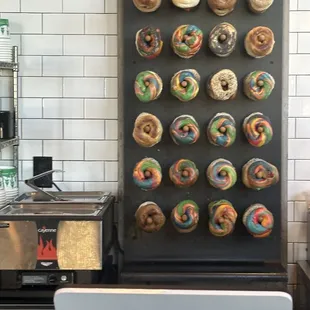 Rainbow selection of bagels( rainbow inside as well)