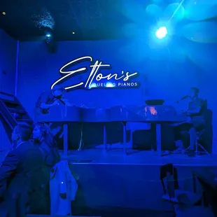 a stage with blue lighting