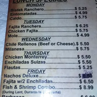 Daily lunch specials