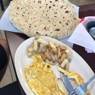 Cheese Omelet and HUGE tortilla